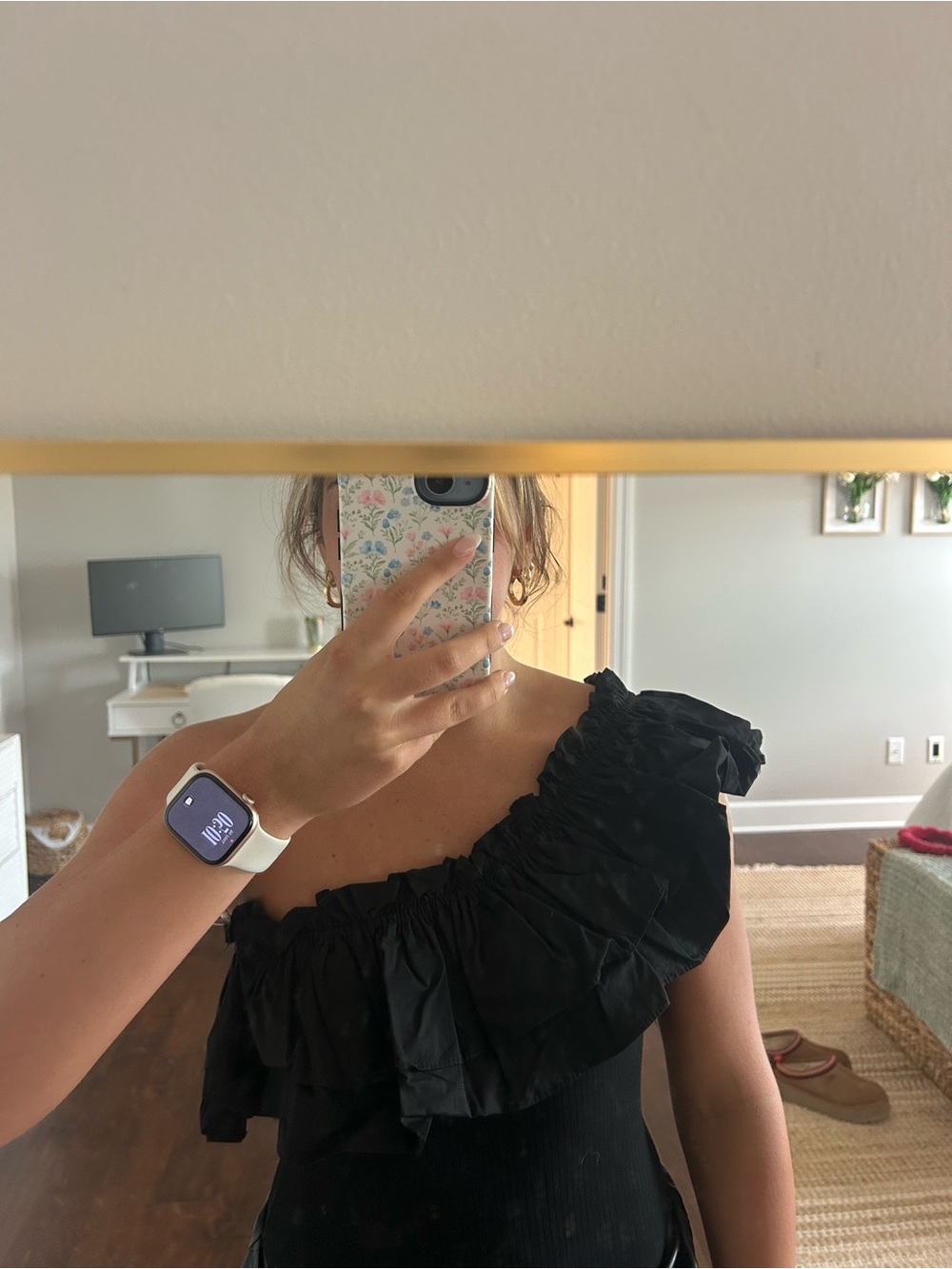 Black One-Shoulder Ruffle One-Piece - Picture 2 of 4